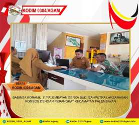 BABINSA KORAMIL 11/PALEMBAYAN SERKA BUDI SAHPUTRA LAKSANAKAN KOMSOS DENGAN PERANGKAT KECAMATAN PALEMBAYAN