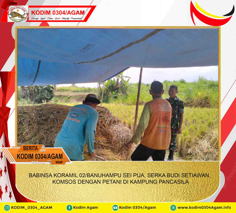 BABINSA KORAMIL 02/BANUHAMPU SEI PUA, SERKA BUDI SETIAWAN, KOMSOS DENGAN PETANI DI KAMPUNG PANCASILA