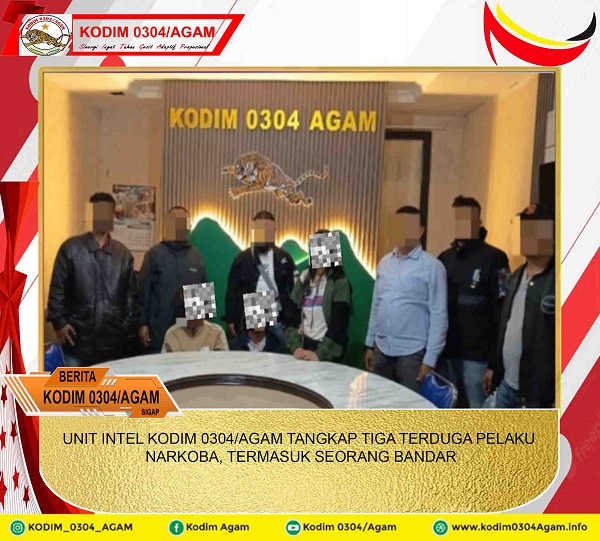 UNIT INTEL KODIM 0304/AGAM TANGKAP TIGA TERDUGA PELAKU NARKOBA, TERMASUK SEORANG BANDAR