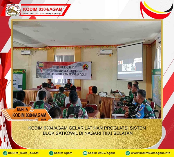 KODIM 0304/AGAM GELAR LATIHAN PROGLATSI SISTEM BLOK SATKOWIL DI NAGARI TIKU SELATAN