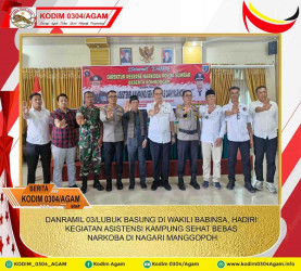 DANRAMIL 03/LUBUK BASUNG DI WAKILI BABINSA, HADIRI KEGIATAN ASISTENSI KAMPUNG SEHAT BEBAS NARKOBA DI NAGARI MANGGOPOH