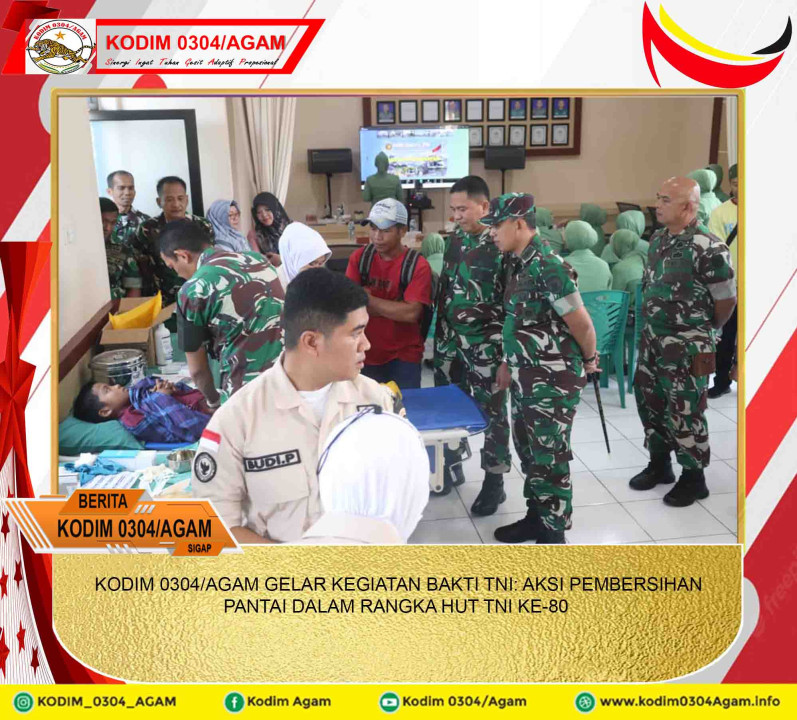 DANDIM 0304/AGAM HADIRI VIDCON BHAKTI KESEHATAN DAN SUNATAN MASSAL DALAM RANGKA HUT KE-80 TNI