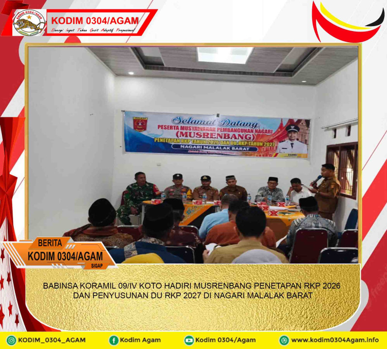 BABINSA KORAMIL 09/IV KOTO HADIRI MUSRENBANG PENETAPAN RKP 2026 DAN PENYUSUNAN DU RKP 2027 DI NAGARI MALALAK BARAT