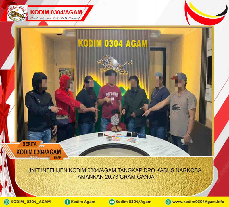 UNIT INTELIJEN KODIM 0304/AGAM TANGKAP DPO KASUS NARKOBA, AMANKAN 20,73 GRAM GANJA