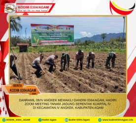 DANRAMIL 08/IV ANGKEK MEWAKILI DANDIM 0304/AGAM, HADIRI ZOOM MEETING TANAM JAGUNG SERENTAK KUARTAL IV DI KECAMATAN IV ANGKEK, KABUPATEN AGAM