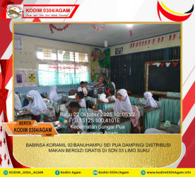 BABINSA KORAMIL 02/BANUHAMPU SEI PUA DAMPINGI DISTRIBUSI MAKAN BERGIZI GRATIS DI SDN 03 LIMO SUKU