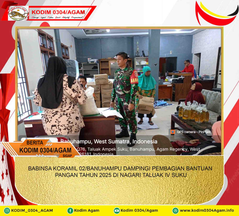 BABINSA KORAMIL 02/BANUHAMPU DAMPINGI PEMBAGIAN BANTUAN PANGAN TAHUN 2025 DI NAGARI TALUAK IV SUKU