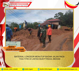 MATERIAL LONGSOR MENUTUP BADAN JALAN PADA TIGA TITIK DI LINTAS BUKITTINGGI–MEDAN