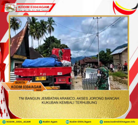 TNI BANGUN JEMBATAN ARAMCO, AKSES JORONG BANCAH KUKUBAN KEMBALI TERHUBUNG