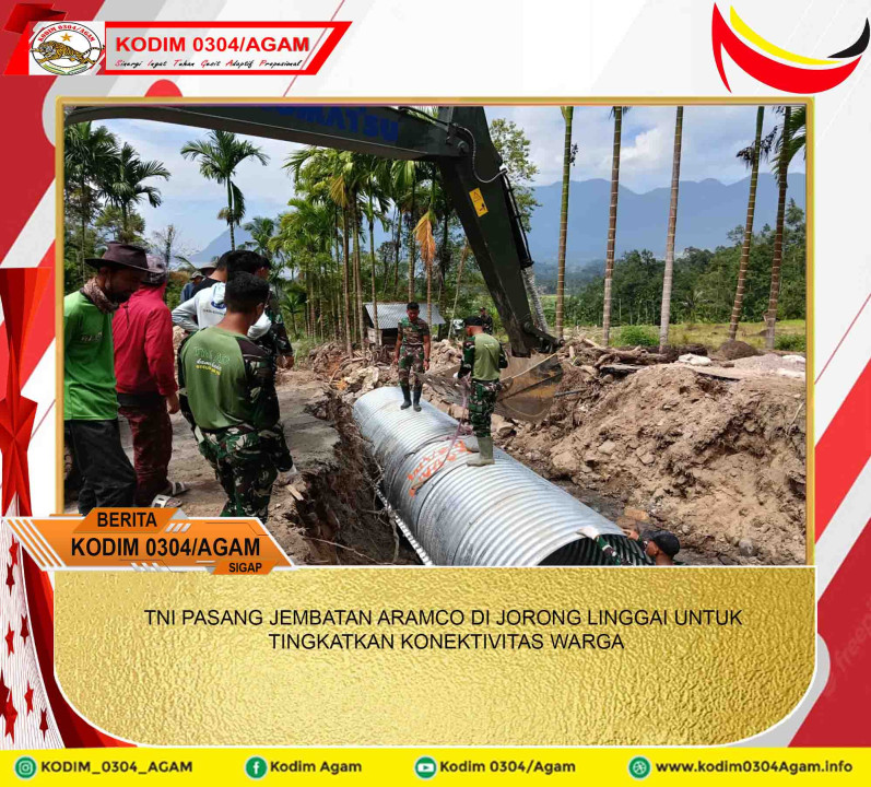 TNI PASANG JEMBATAN ARAMCO DI JORONG LINGGAI UNTUK TINGKATKAN KONEKTIVITAS WARGA
