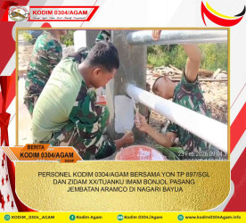 PERSONEL KODIM 0304/AGAM BERSAMA YON TP 897/SGL DAN ZIDAM XX/TUANKU IMAM BONJOL PASANG JEMBATAN ARAMCO DI NAGARI BAYUA