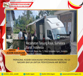 PERSONIL KODIM 0304/AGAM OPERASIKAN MOBIL RO DI NAGARI BAYUA UNTUK PENYEDIAAN AIR BERSIH