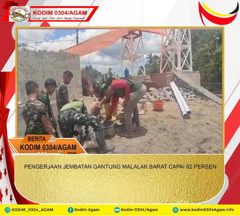 PENGERJAAN JEMBATAN GANTUNG MALALAK BARAT CAPAI 82 PERSEN