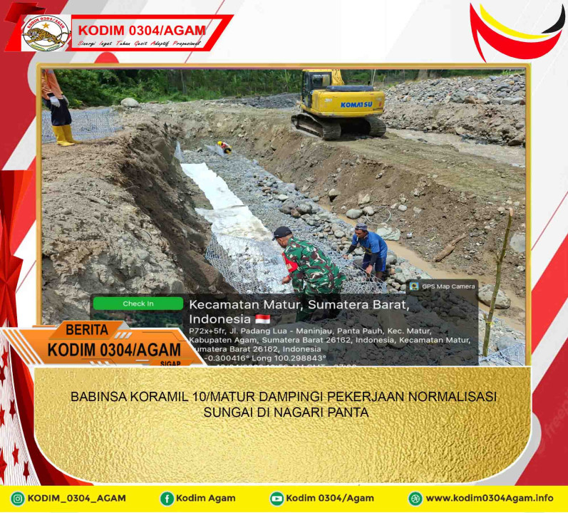 BABINSA KORAMIL 10/MATUR DAMPINGI PEKERJAAN NORMALISASI SUNGAI DI NAGARI PANTA