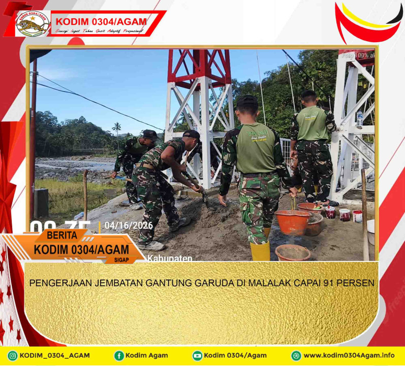 PENGERJAAN JEMBATAN GANTUNG GARUDA DI MALALAK CAPAI 91 PERSEN