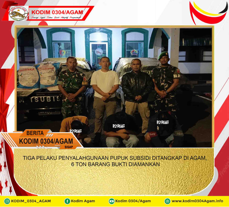 TIGA PELAKU PENYALAHGUNAAN PUPUK SUBSIDI DITANGKAP DI AGAM, 6 TON BARANG BUKTI DIAMANKAN