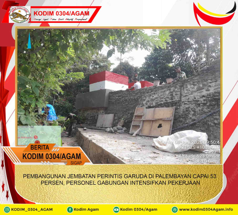 PEMBANGUNAN JEMBATAN PERINTIS GARUDA DI PALEMBAYAN CAPAI 53 PERSEN, PERSONEL GABUNGAN INTENSIFKAN PEKERJAAN